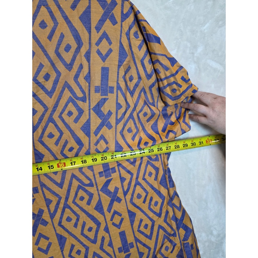 Grand Greece Anthropologie Kimono Cardigan Yellow blue Geometric Viscose Top - Picture 5 of 6